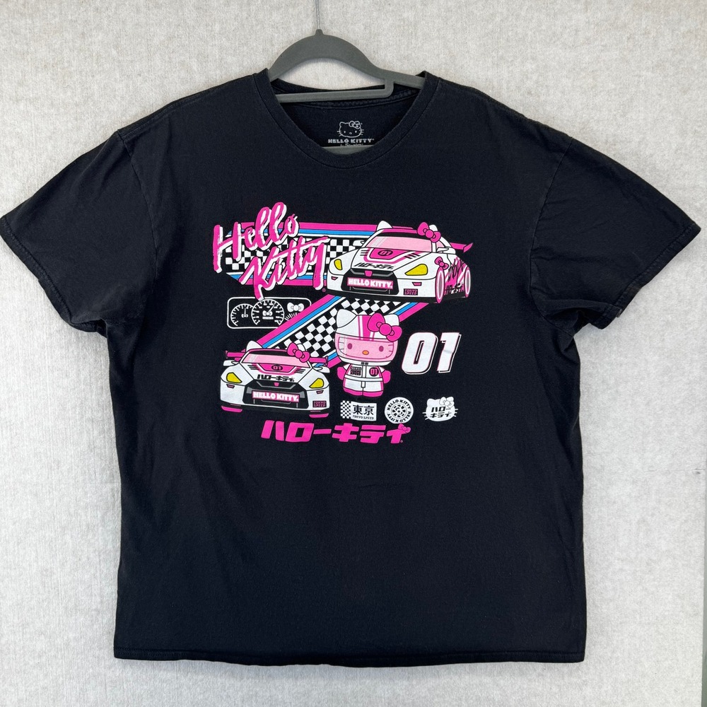 Hello Kitty Mens XL Sanrio Tokyo Speed Racing T-Shirt Black